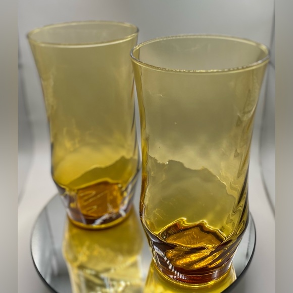 Libbey Optic Swirl Tumblers Amber Honey Gold Iced Tea Glasses Set of 2 Vintage - Picture 5 of 7